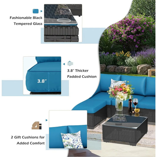 U-MAX 7 Piece Outdoor Patio Furniture Set, PE Rattan Outdoor Wicker Sectional Furniture Chair Set with Cushions and Tea Table, B