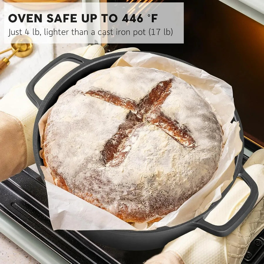 Nonstick Dutch Oven Pot with Lid5 QT Cast Aluminum Oven Pot with Two Handles Lightweight for Bread Baking Braising and Roasting