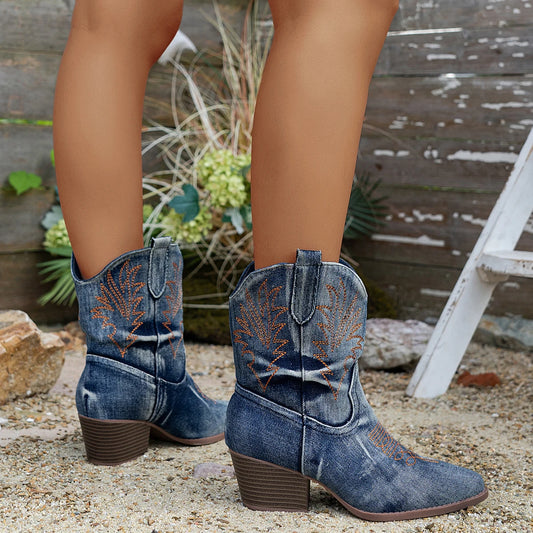Women's fashion embroidered western cowboy boots