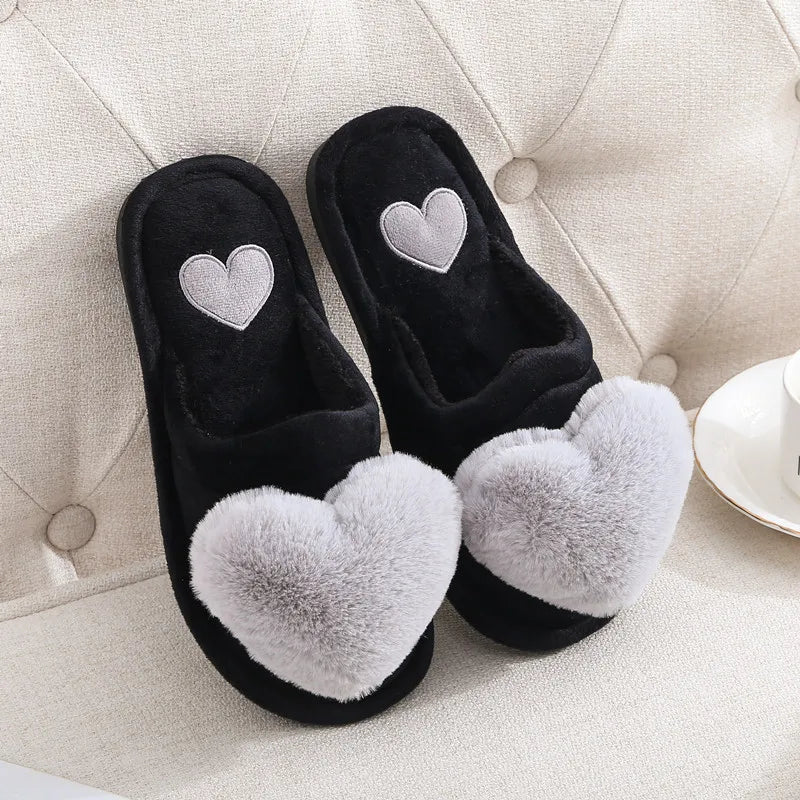 2025 Winter Cute Cotton Slippers for Women Winter Warm Shoes Soft Fur Thick Sole Anti-slip Couples Indoor Home Floor Slides