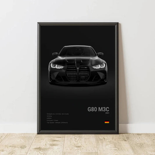 2-A1 Famous Cars G80 M3C Canvas Wall Art Print Poster E30 M3 Z8 Decorative Mural Modern Home Decor Birthday Gift Unframed