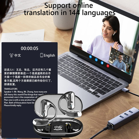 144 Languages AI Translator Earbuds Bluetooth-Compatible 5.3 Real-Time Translation Earphones Noise Cancelling Wireless Earphone