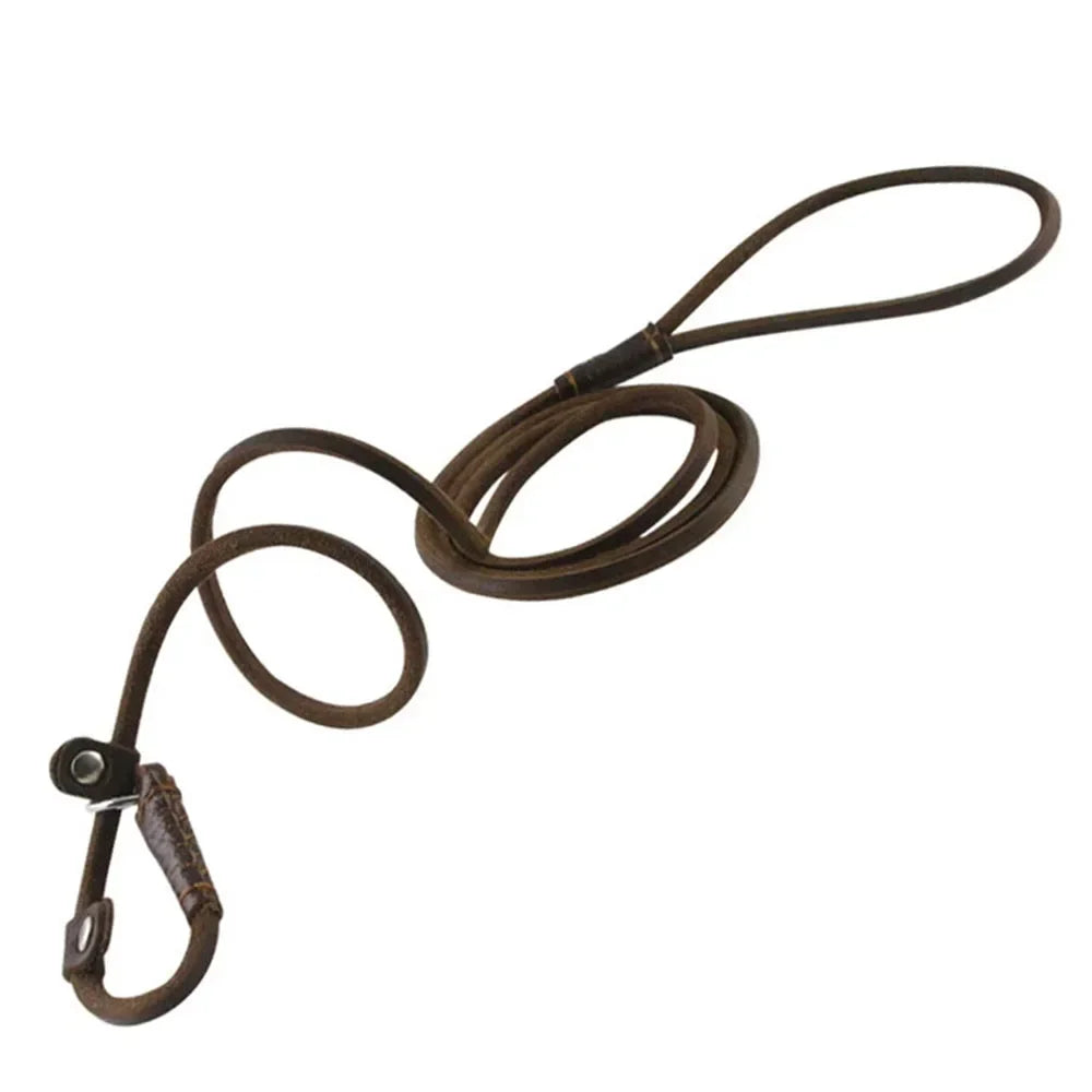Genuine Leather Slip Dog Leash for Small Medium Dogs Puppy Pet Lightweight Soft Thin Sturdy Adjustable Slip Lead Dog Leash Brown