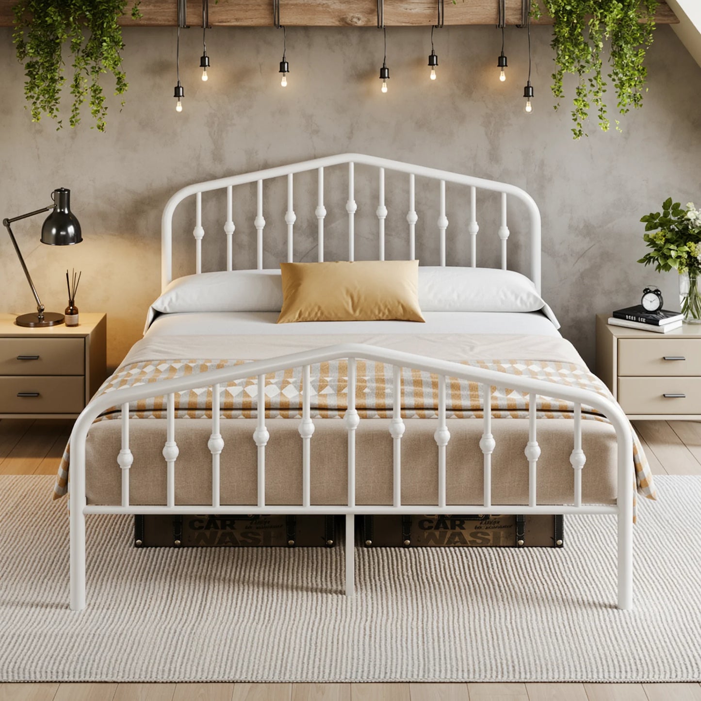 HOOMIC 14'' Metal Bed Frame with Victorian Headboard & Footboard, Heavy-Duty Wrought Iron Platform Bed Allewie