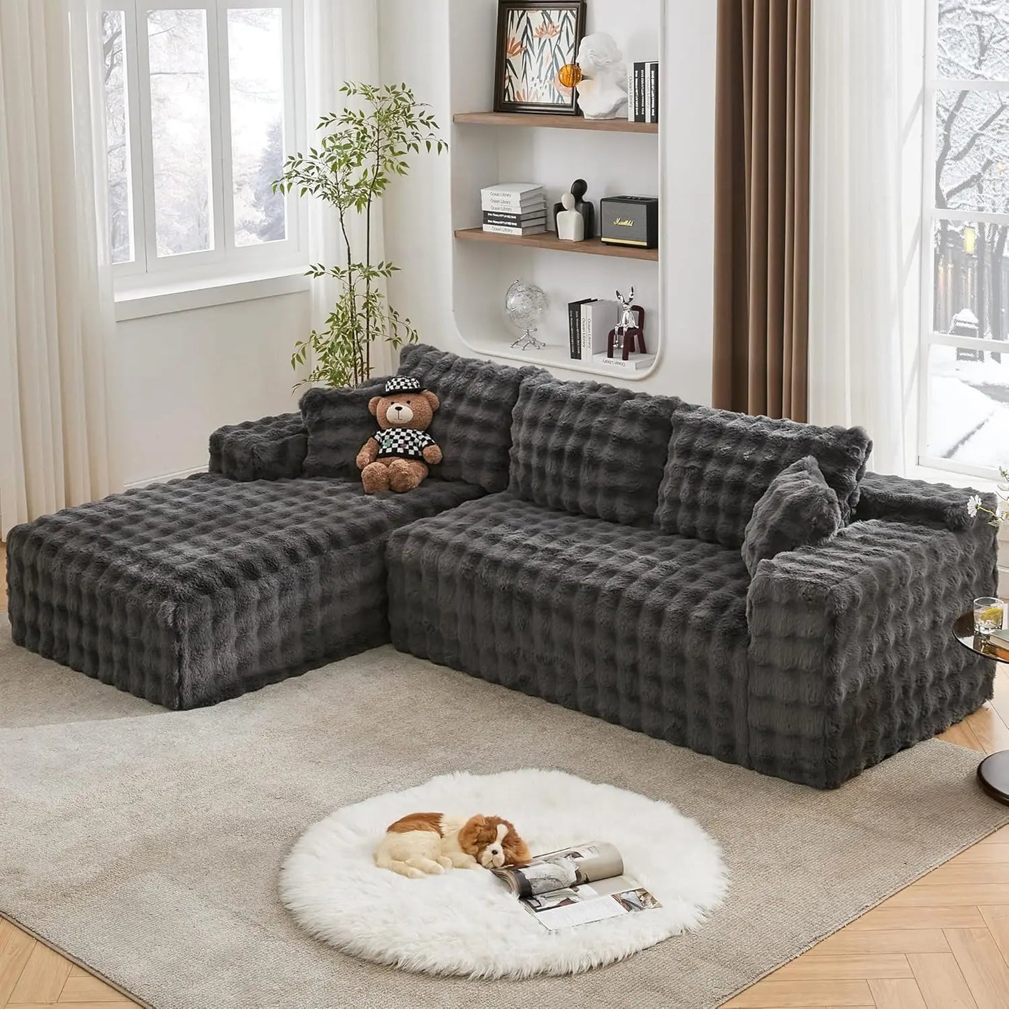 107’’ Boneless Slow-Rebound Memory Foam Couch, Cloud Sectional Couches for Living Room w/Upgraded Fabric, Deep Seat, Customized