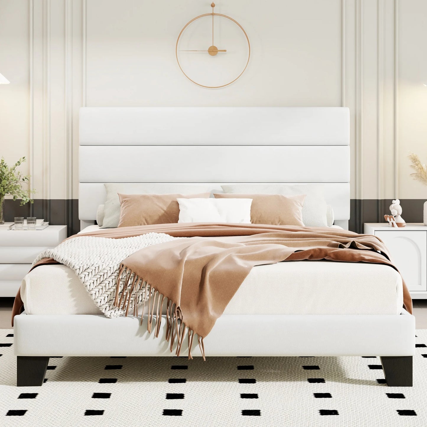 HOOMIC Bed Frame with Headboard, Fabric Platform Bed, Strong Wood Slats Support Panel Bed Mattress Foundation Allewie