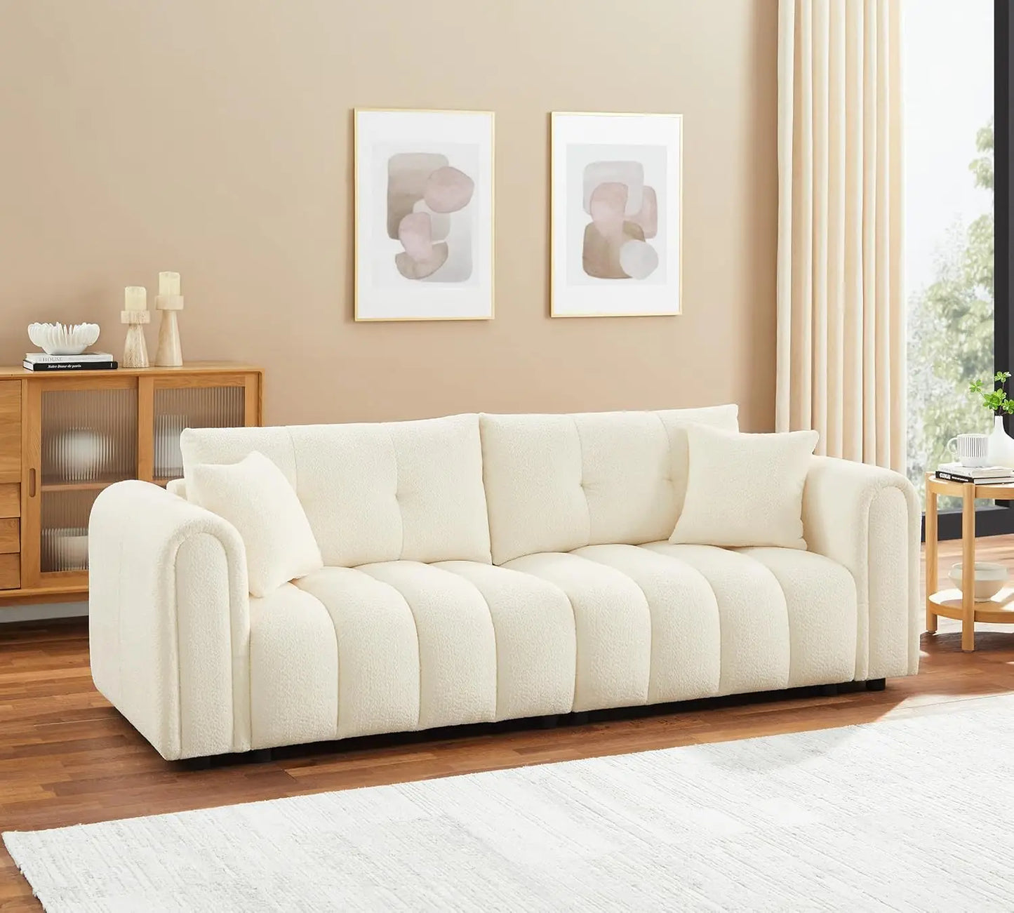 91.5" Modern Boucle Sofa Couch, Comfortable Upholstered Tufted Cloud Couch, 3 Seater Couches for Living Room, Bedroom
