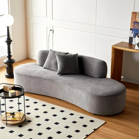 Curved Sofa with Throw Pillows, 4 Seater Luxury Velvet Couch with Half Moon Design and HighDensity Foam, Ideal for Modern Livin