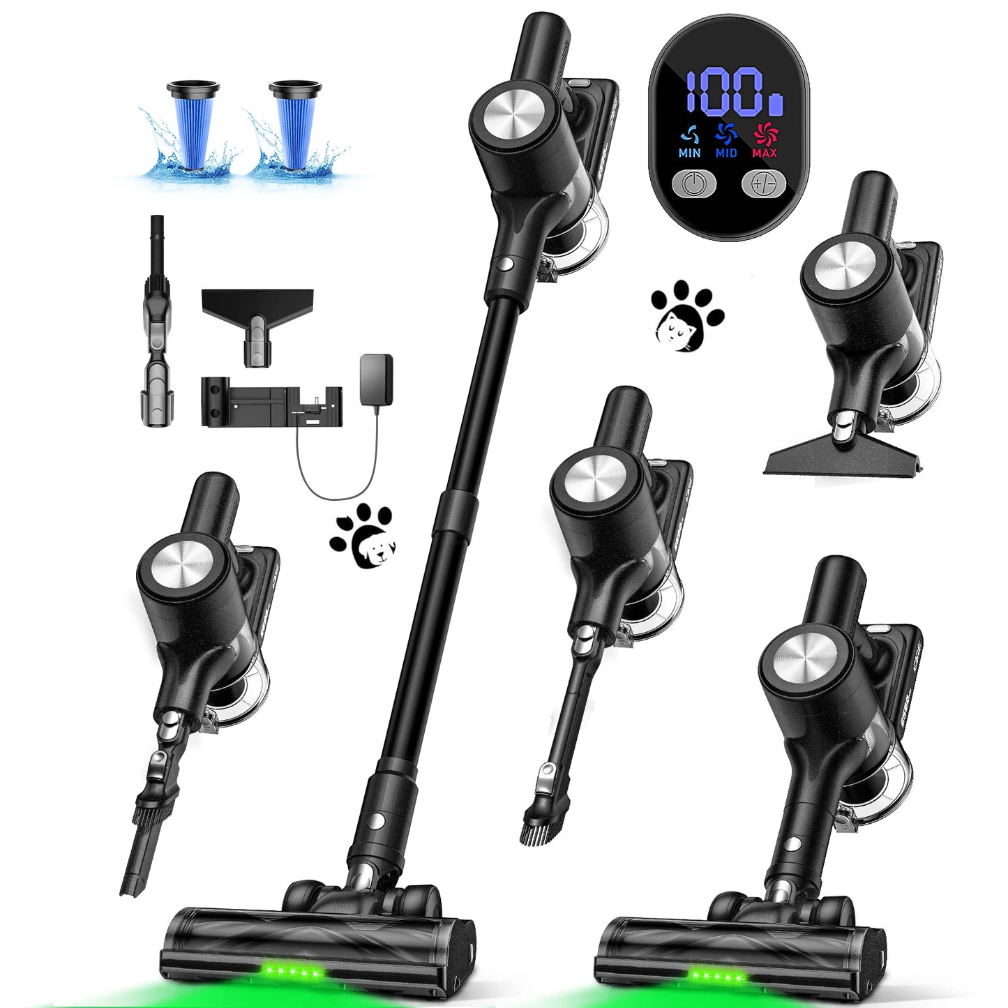 Cordless Vacuum Cleaner, 50Kpa/55min Self-Standing Powerful Stick Lightweight Vacuum Cleaner for Home Pet Hair/Hard Floor/Carpet