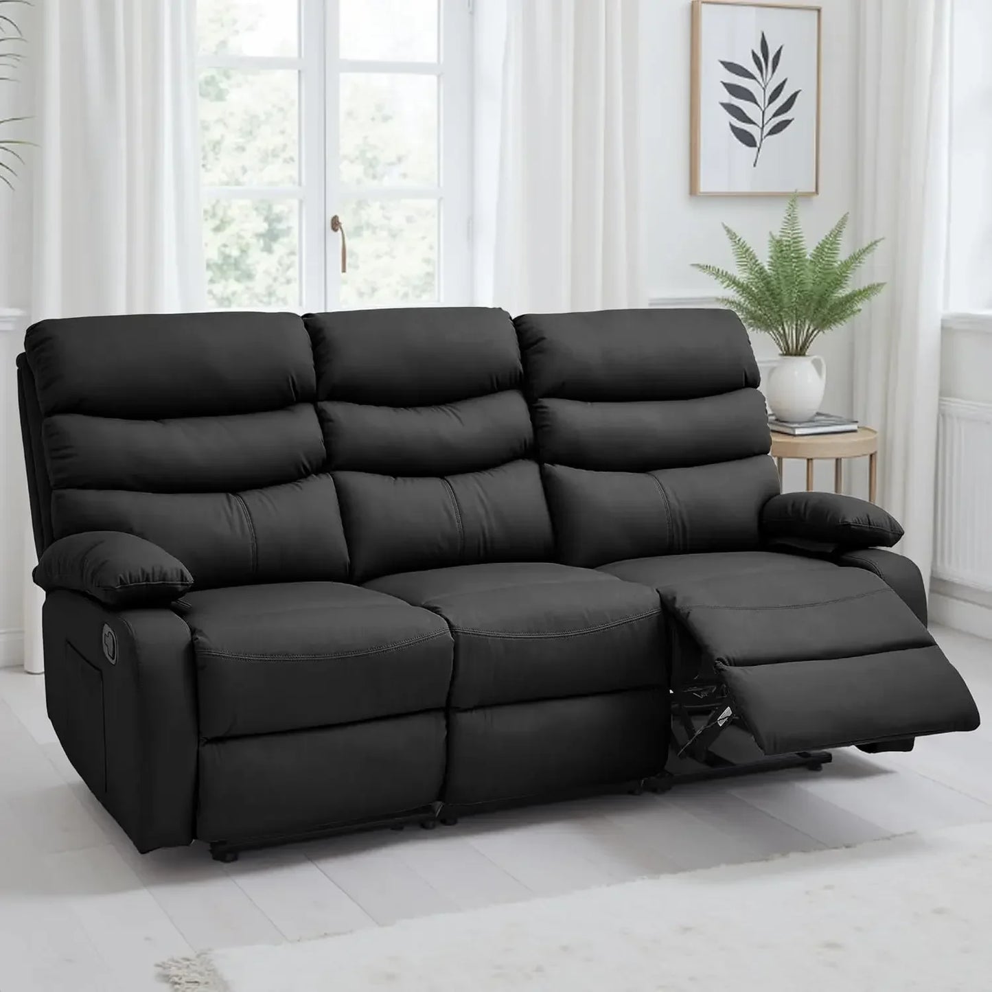 Manual 3 Seat Reclining Sofa Leather 3-Seater Manual Reclining Couch with Overstuffed Arms 3 Seater Couch Recliner, Customized