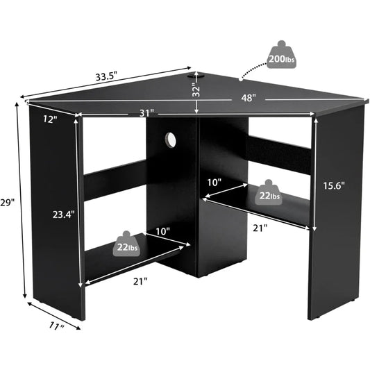 Corner Desk, 90 Degrees Triangle Computer Desk for Small Space, Space Saving Bedroom Corner Makeup Vanity Desk with Storage