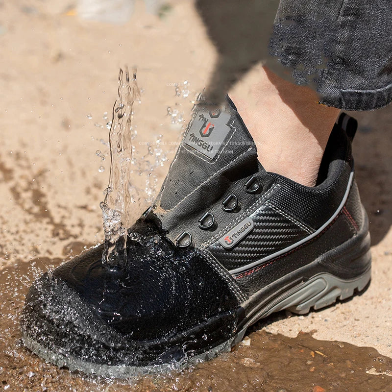 Connected to the tongue of the shoes watperpoof work shoes Men Anti-puncture Steel Toe Non Slip Work Outdoor Male Boots