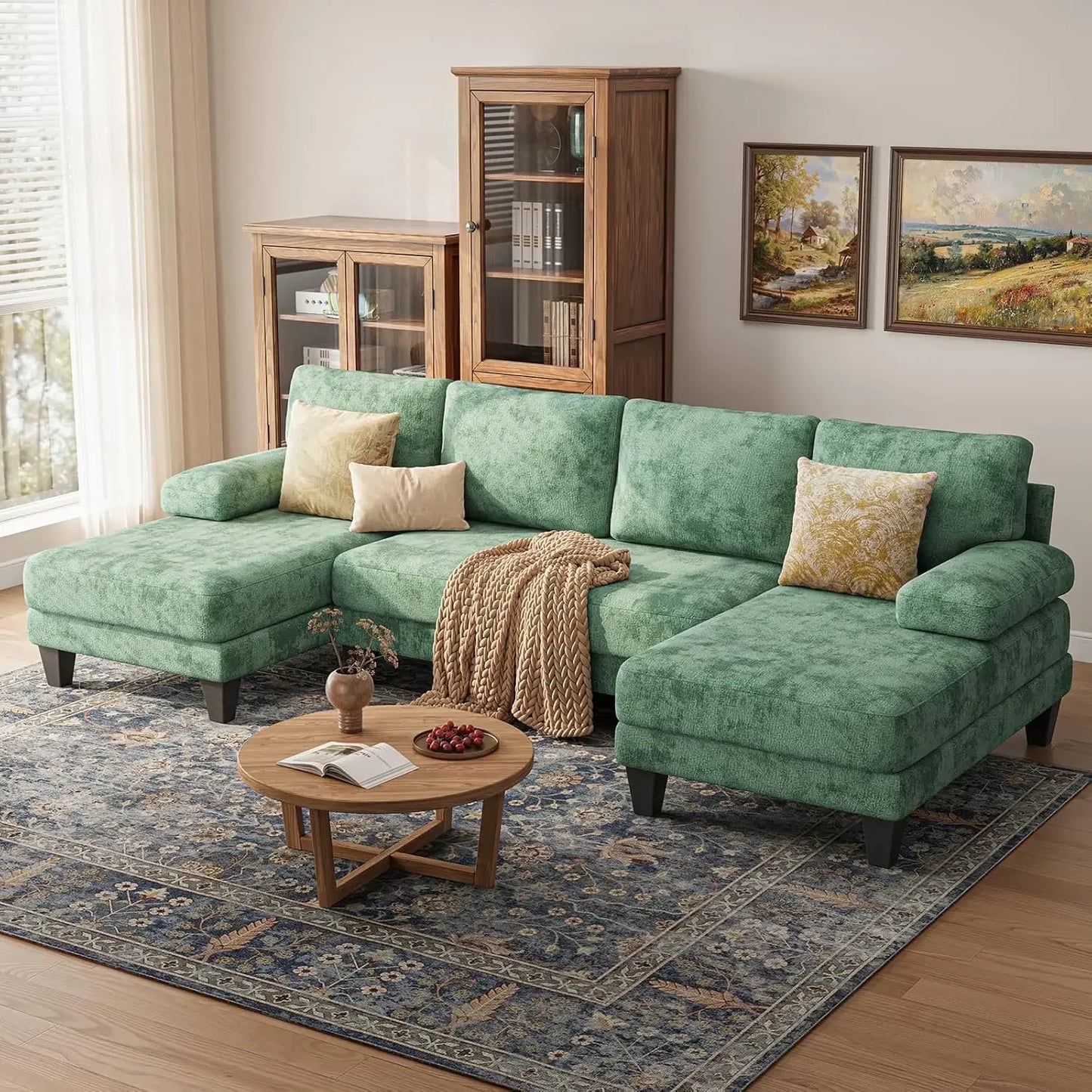 Sectional Couches for Living Room | 112 Inch U-Shaped Sectional Couch | 4 Seat Sofa Set with Double Chaise for, Customized