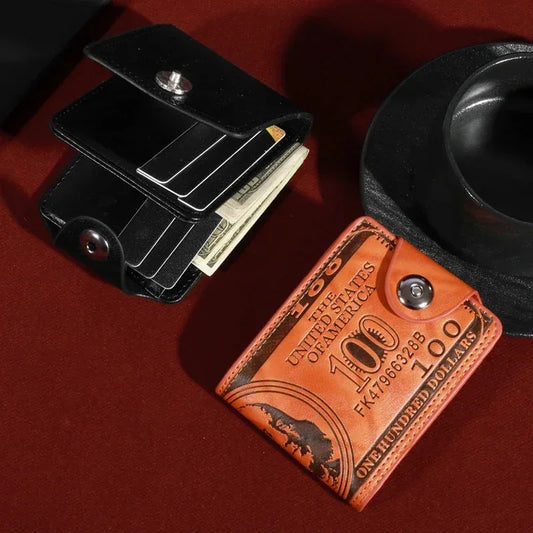 New men's fashionable leather wallet with USD pattern, multiple card slots, and large capacity wallet