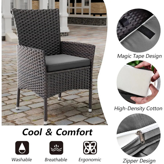 10-Piece Outdoor Dining Set Patio Rattan Furniture Set,Patio Dining Table and Chairs Set with 8 Chairs and Cushions,Square Glas