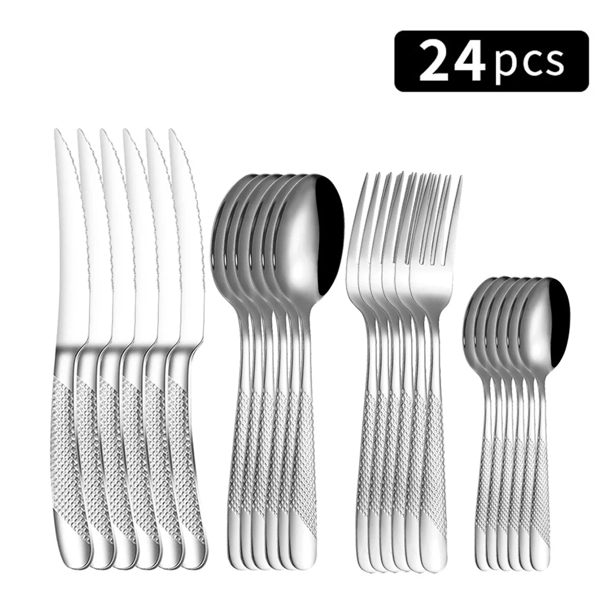6pc/30pc Stainless steel silver high-end star diamond tableware set knife, fork and spoon dessert fork and spoon