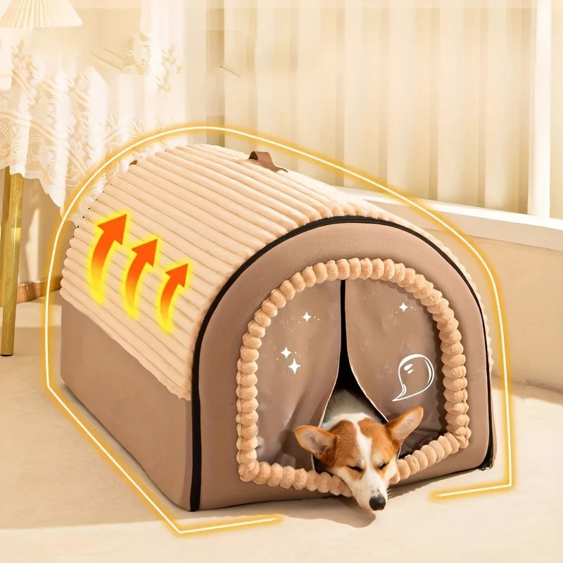 All-Season Enclosed Pet Bed Thickened Portable Dog House & Cat Tent with Washable Bedding Needed Bed for Small Medium Large Dogs