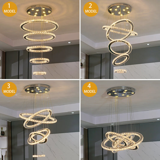K9 Crystal Ring Led Pendant Light Modern Chandelier Luxury Hanging Fixture Living Dining Room Stairs Hotel Lamp Home Decor Lustr
