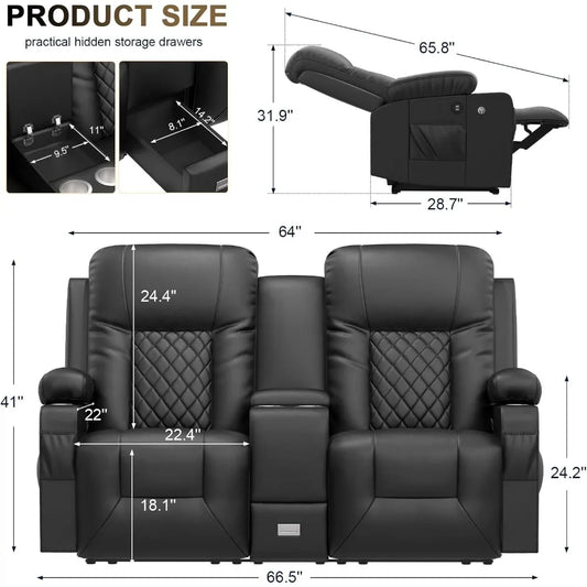Large Loveseat Recliner, Loveseat Recliner Sofa with Storage Console, Recliner Chair with USB Ports, 2 Cell Phone Holders, Cup