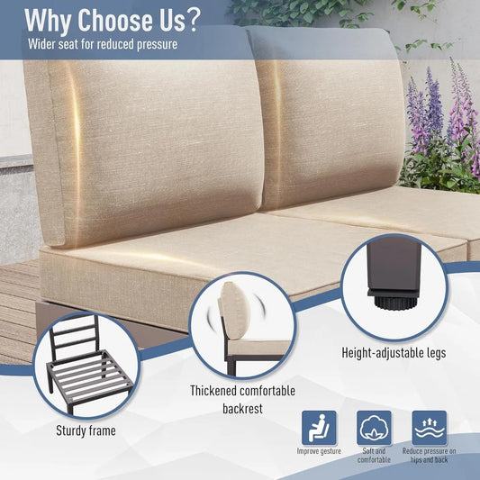Modern Outdoor Metal Patio Furniture Set with Sectional Sofa and Cushioned Seating for Conversation Area