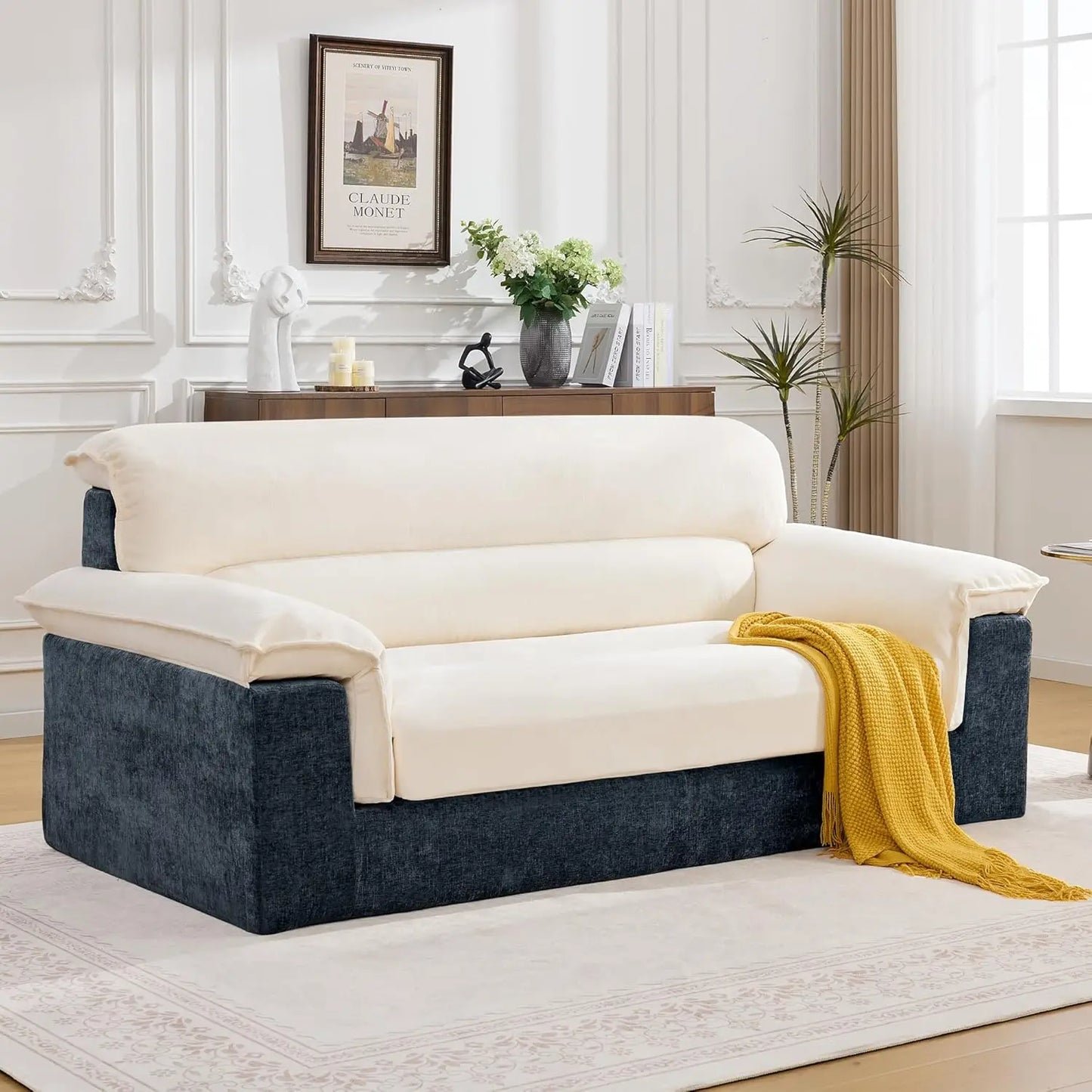 80'' Boneless Loveseat Sofa, Oversized Cloud Deep Seat Couch, Upholstered Chenille Memory Foam Love seat Sofa for, Customized