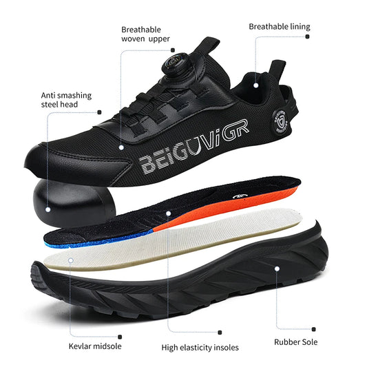 Rubber-Padded Anti-Slip, Impact-Resistant, Puncture-Resistant Safety Shoes
