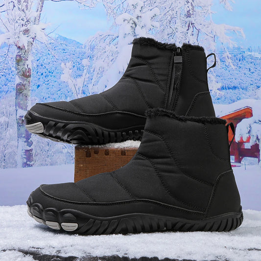 Winter Snow Boots Lightweight Barefoot Shoes Non-Slip Trail Running Shoes Zip Closure Fashion Warm Lined Booties for Men Women