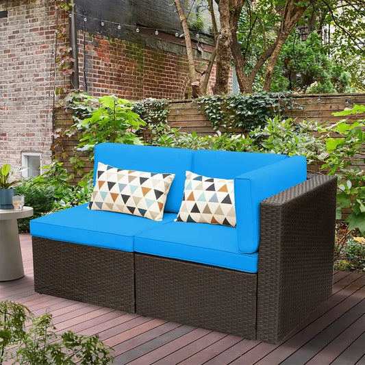 2 Pieces Patio Furniture Sofa Sets Outdoor All-Weather Sectional Corner Sofa and Armless Sofa