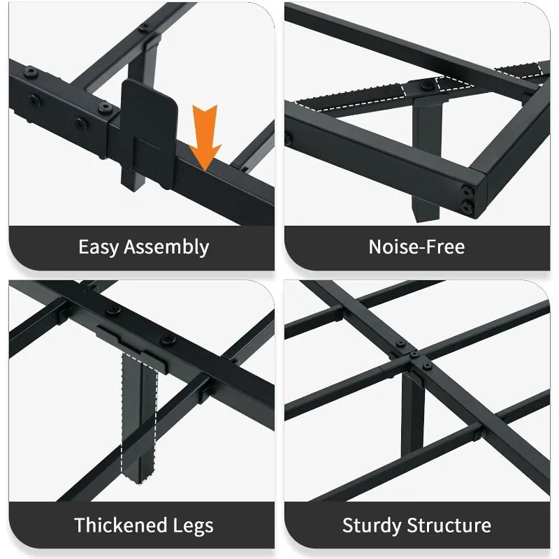 Floating Bed Frame Queen with LED Lights, Modern Metal Platform Bed Frame Queen Size, Heavy Duty Steel Slats Support