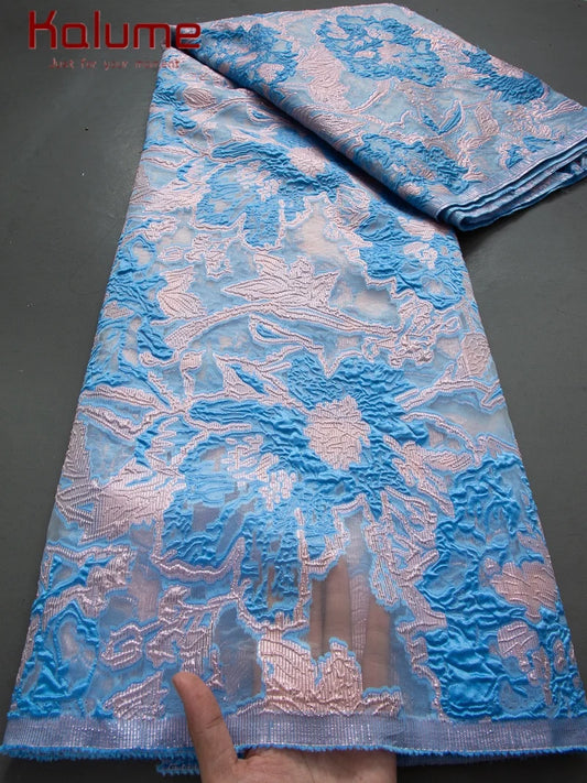 Latest Nigerian Laces Fabric 2025 Luxury 5 Yards African Jacquard Brocade Lace Fabric for Sewing Family Prom Dresses F4012