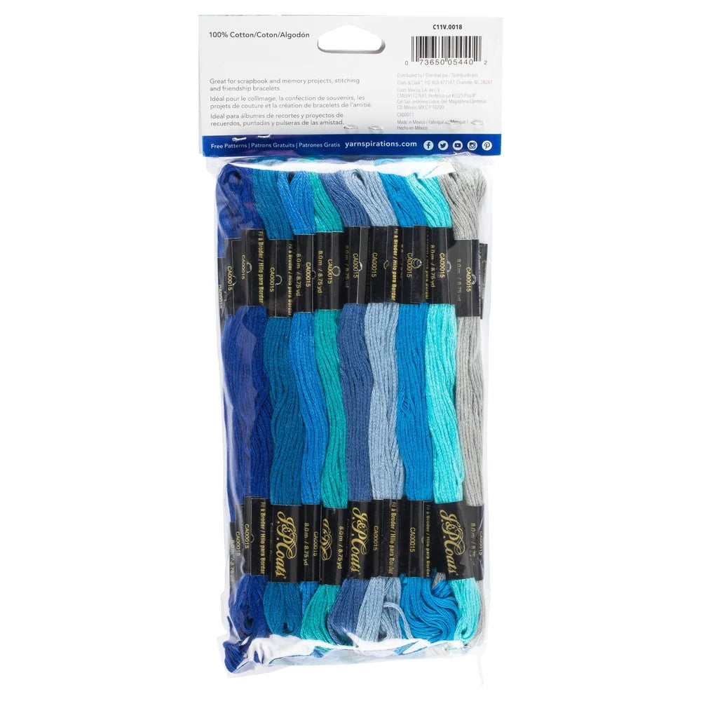 36 Skeins Blue Embroidery Floss Pack 8.75 Yds Cotton Mercerized Thread Six Strand Crafting Sewing Projects