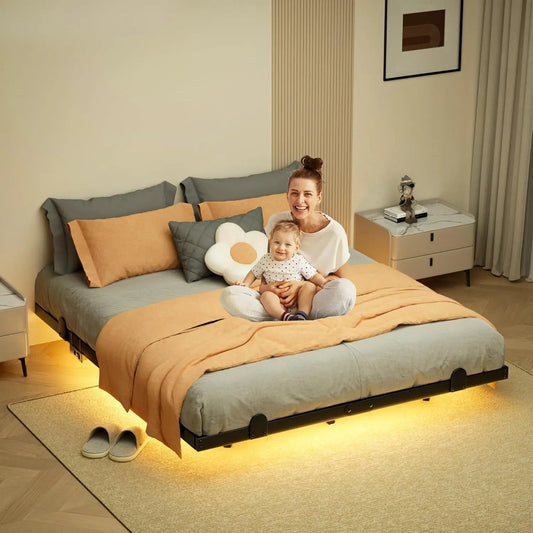 NEW Floating Bed Frame King Size with Smart LED Lights- 14 Inch Modern Floating Beds,Easy Assembly No Box Spring Needed