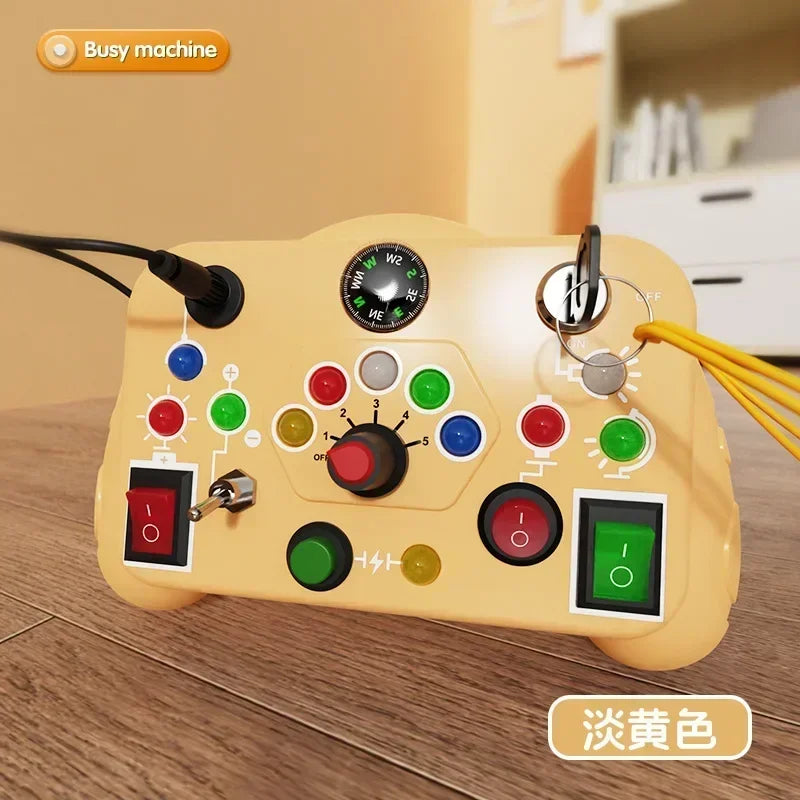 Montessori Busy Board Sensory Toys Cartoon with LED Light Switch Control Board Travel Activities Children Game for 2-4 Years Old