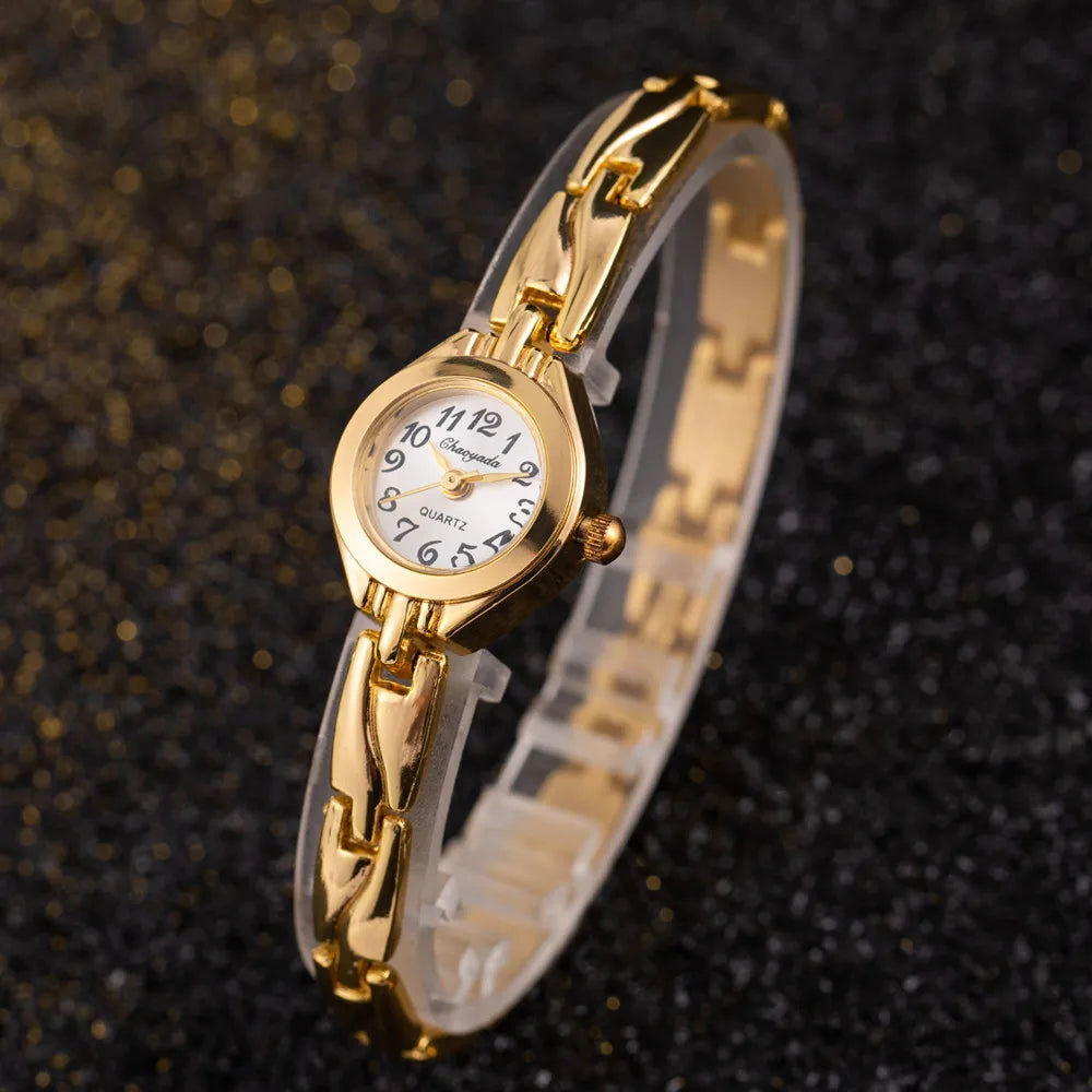 Fashion Gold Vintage Watch for Women Luxury Elegant Quartz Watch Women's Pattern Bracelet Casual Wristwatches Reloj Mujer