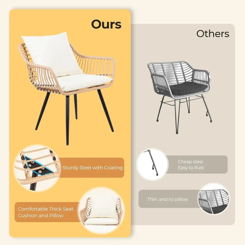 5 Piece Patio Bistro Set with Ottoman, Outdoor Wicker Apartment Balcony Furniture Sets, Rattan Table and Chairs Set of 2