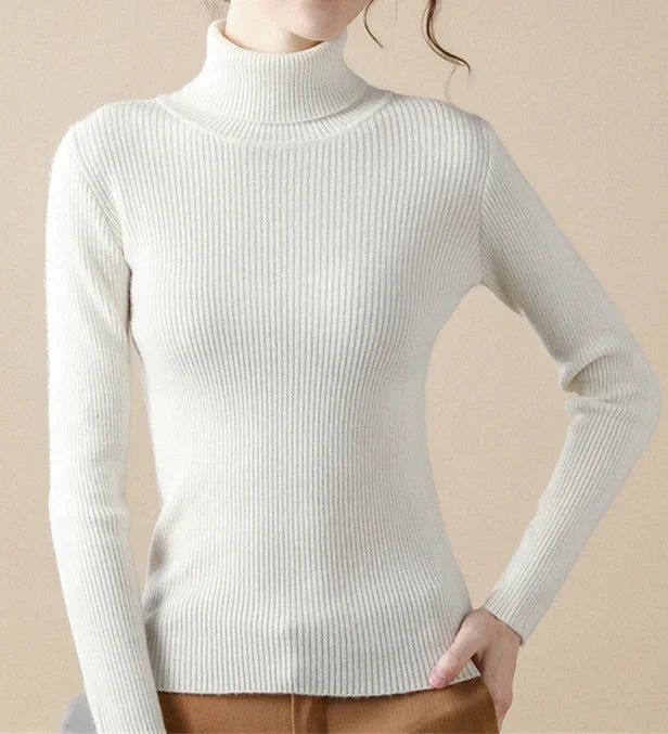 Women Solid Color Long Sleeves Turtleneck Knitted Sweater Basic Soft Pullovers Simple Elegant Fashion New
