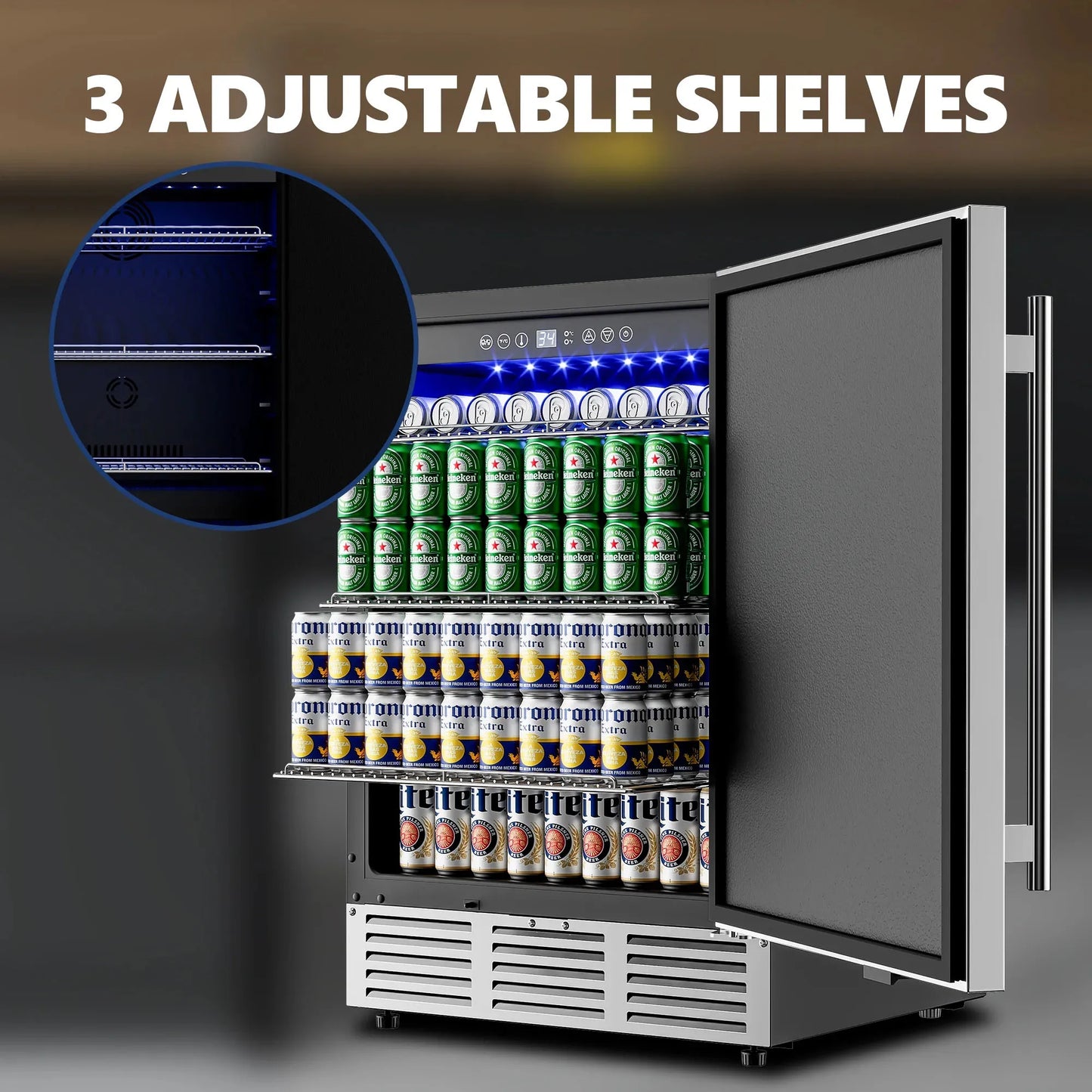 SIMZLIFE 4.8 Cu.ft. Undercounter Freestanding Stainless Steel Door Beverage Refrigerator, 23.4 in W, 34.25 in H