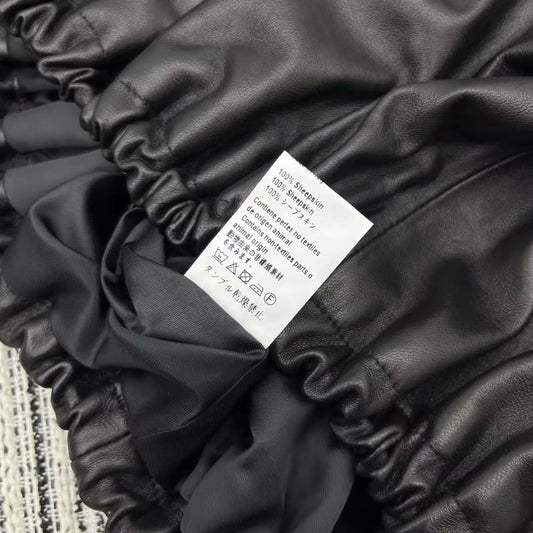 New black leather jacket for women in Spring 25 featuring zipper embroidery loose versatile sheepskin lapel genuine leather top