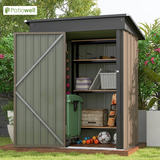 Patiowell 5x3 FT Outdoor Storage Shed, Tool Shed with Sloping Roof and Lockable Door, Metal Shed for Backyard Garden Patio Lawn