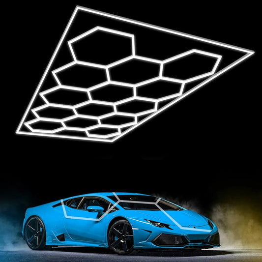 Hexagon Led Garage Lights with Frame 14 Hex Grid 720W 108000 LM Super Bright Led Garage Ceiling Lights 6500K Hex Led Lights