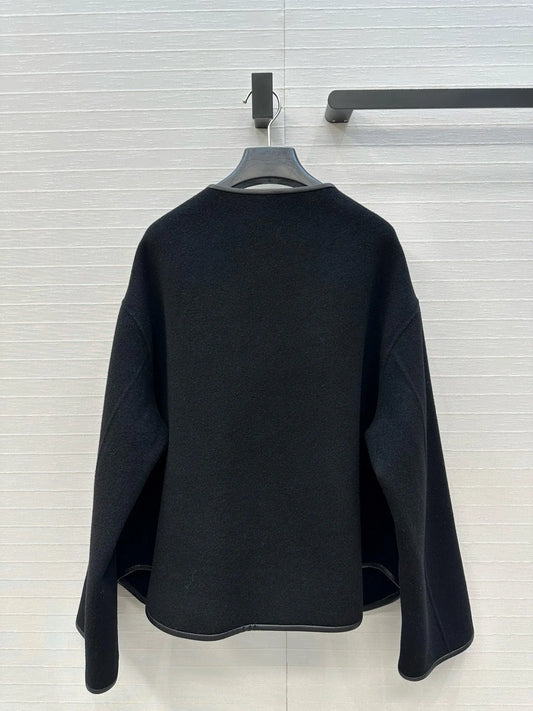 High Quality Autumn Winter Women's Jacket Casual Fashion O-neck Cashmere and Wool Patchwork 100% Sheepskin Pockets Coat J014Q