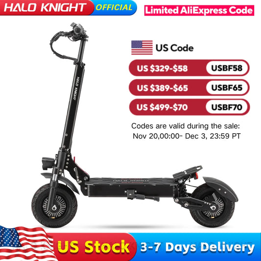 HALO KNIGHT T104 Adult Electric Scooter 2400W Dual Motor Powerful 65KM/H Fast E Scooter 52V 21Ah Cheap Foldable US Kick Escooter
