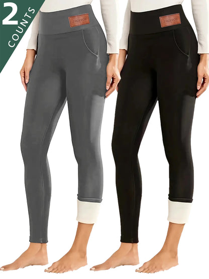 2 Pack Winter Sport Leggings High waist Thick Wool Pants,Warm Velvet Thick Thermal Pants Fleece Legging Winter Clothes Women