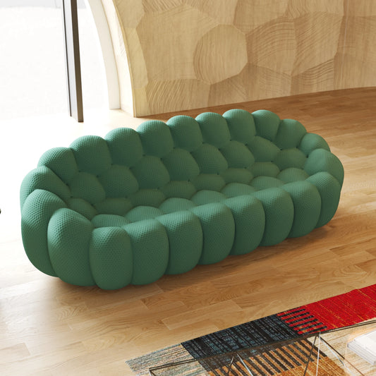 98.43'' Comfortable Curved Couch 3D Honeycomb Shape Mesh Fabric Bean Bag Sofa for Living Room Apartment Small Space - 3 Seater