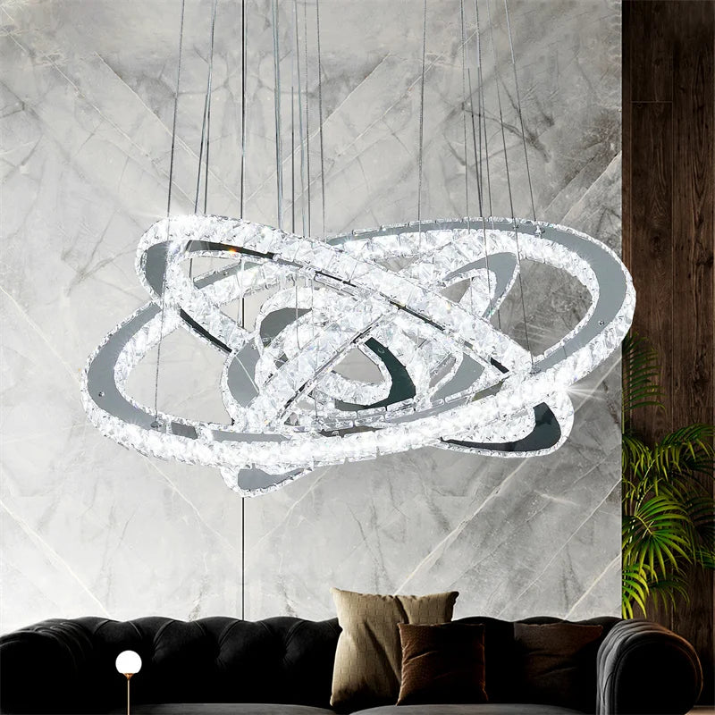 K9 Crystal Ring Led Pendant Light Modern Chandelier Luxury Hanging Fixture Living Dining Room Stairs Hotel Lamp Home Decor Lustr