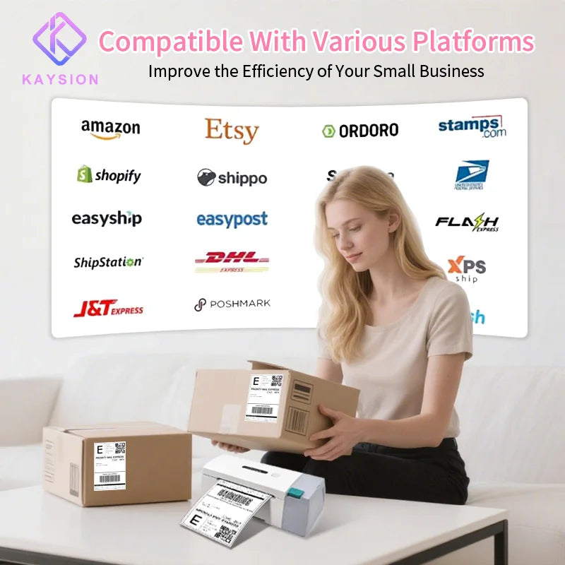 KAYSION Thermal Label Printer Portable No Ink Required 4x6 for Small Business WiFi Bluetooth USB High Speed Express Airway Bill
