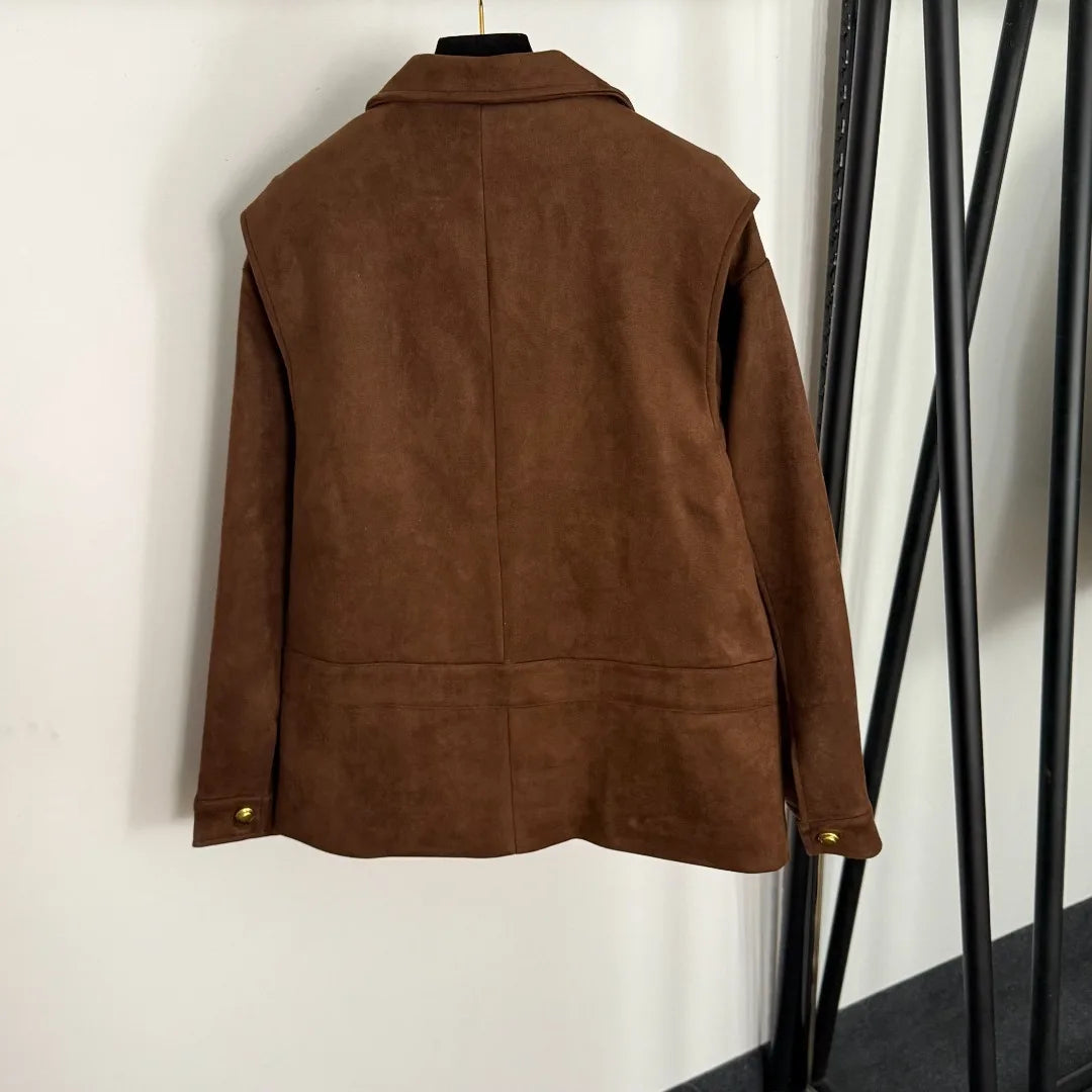 Suit jacket 25 new autumn and winter embroidery patch four pockets deerskin long-sleeved jacket short jacket