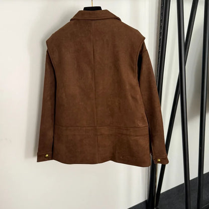 Suit jacket 25 new autumn and winter embroidery patch four pockets deerskin long-sleeved jacket short jacket