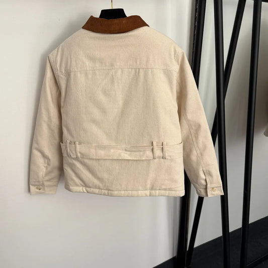 2025 Winter New Fashion Ladies Belt Waist Corduroy Lapel Long Sleeve Clip Cotton Trench Coat Cotton Jacket