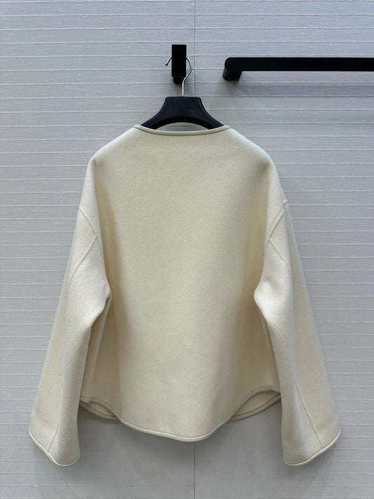 High Quality Autumn Winter Women's Jacket Casual Fashion O-neck Cashmere and Wool Patchwork 100% Sheepskin Pockets Coat J014Q